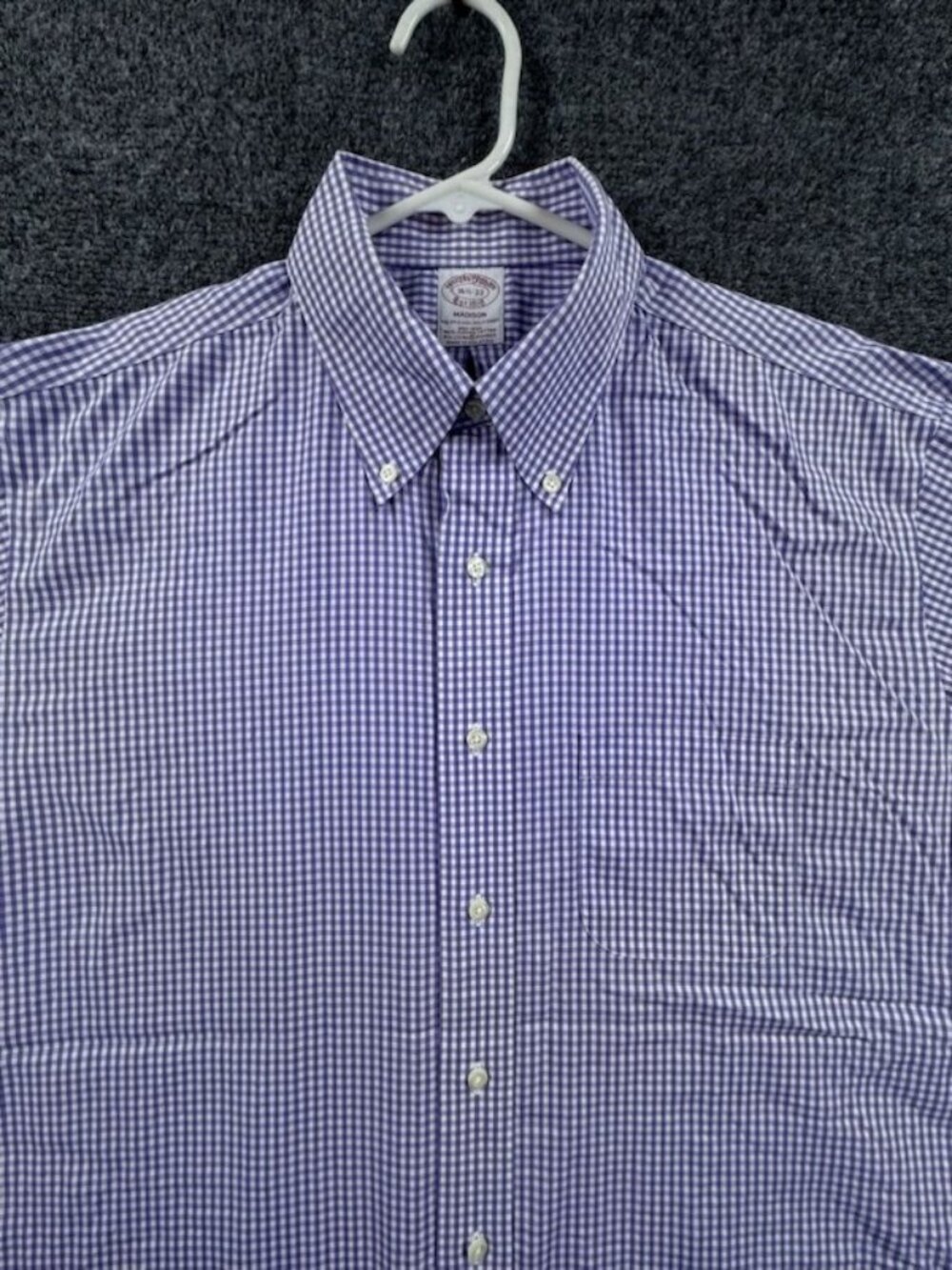 Brooks Brothers Button-Down Check Madison Cotton Spandex Non-Iron 16.5 33 Purple